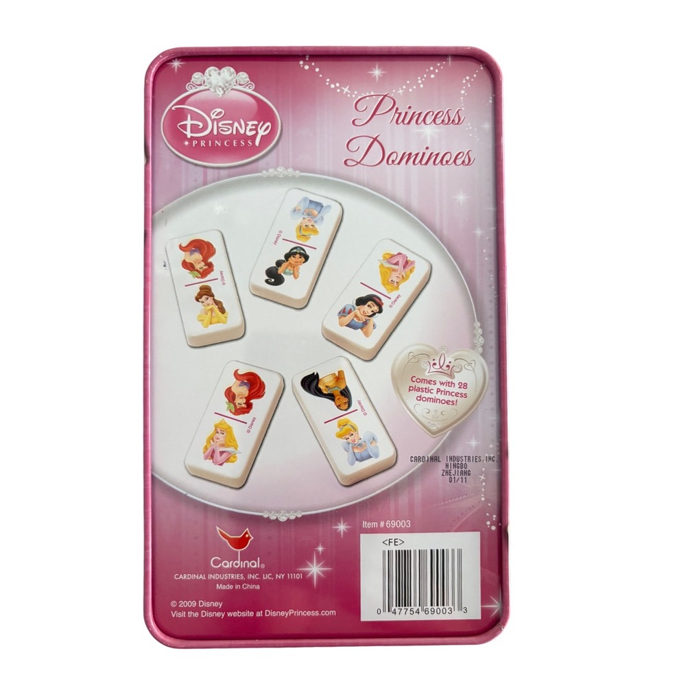 Disney Princess Dominoes 28 Piece Set Cardinal 69003 Pink Storage Tin 2009 Kids - Picture 2 of 15